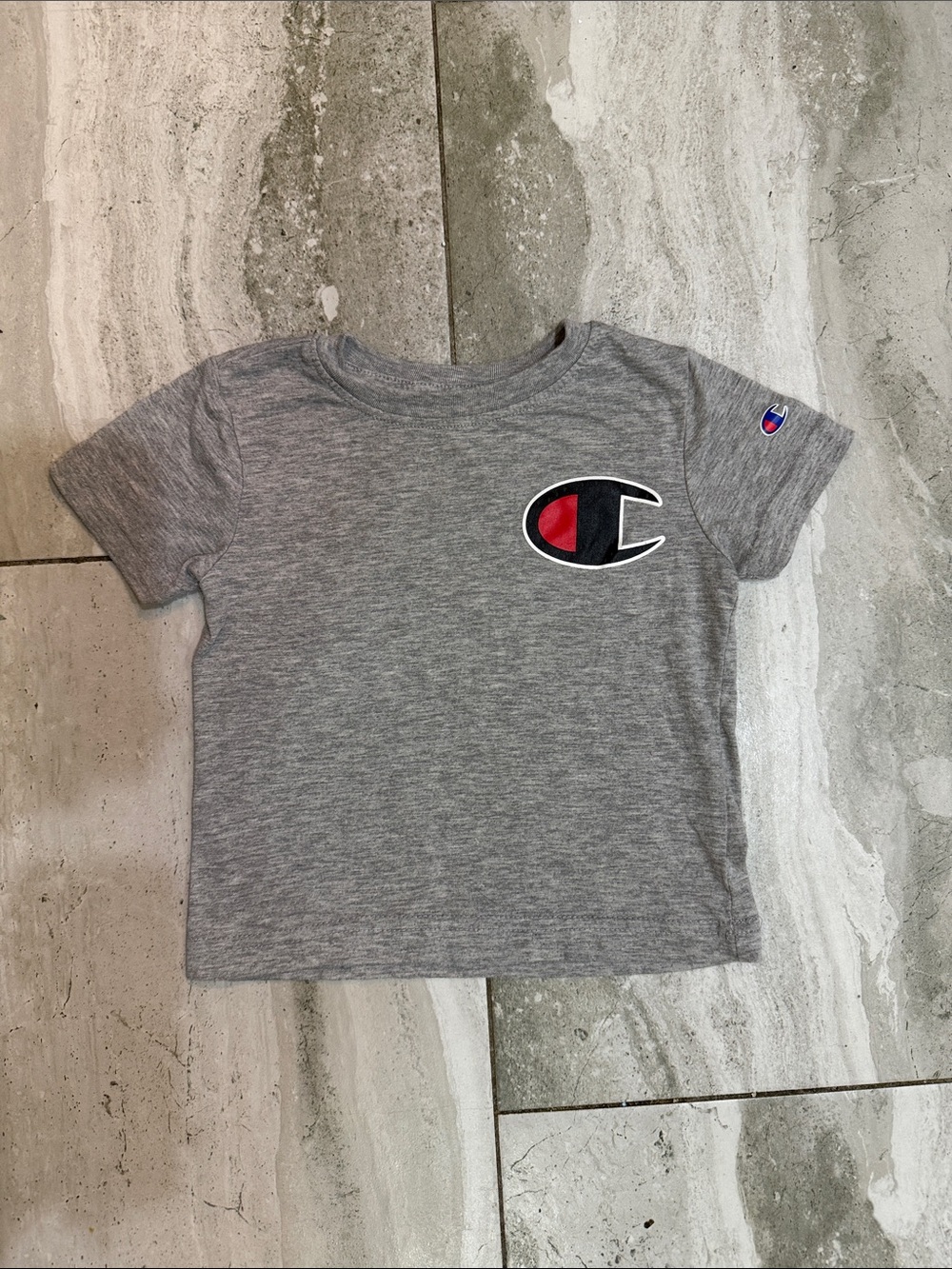 Champion Kids Gray Tee with Red & Black Logo